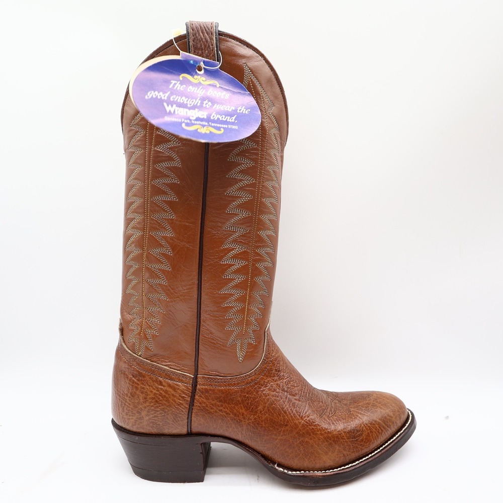 Wrangler Vintage Western Boots Mens 8.5D Brown Glazed Shoulder Leather NWT - Picture 13 of 16